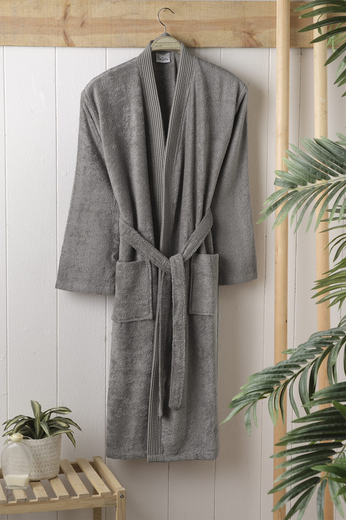 Pierre Cardin Bambu Erkek Bornoz Line Gri