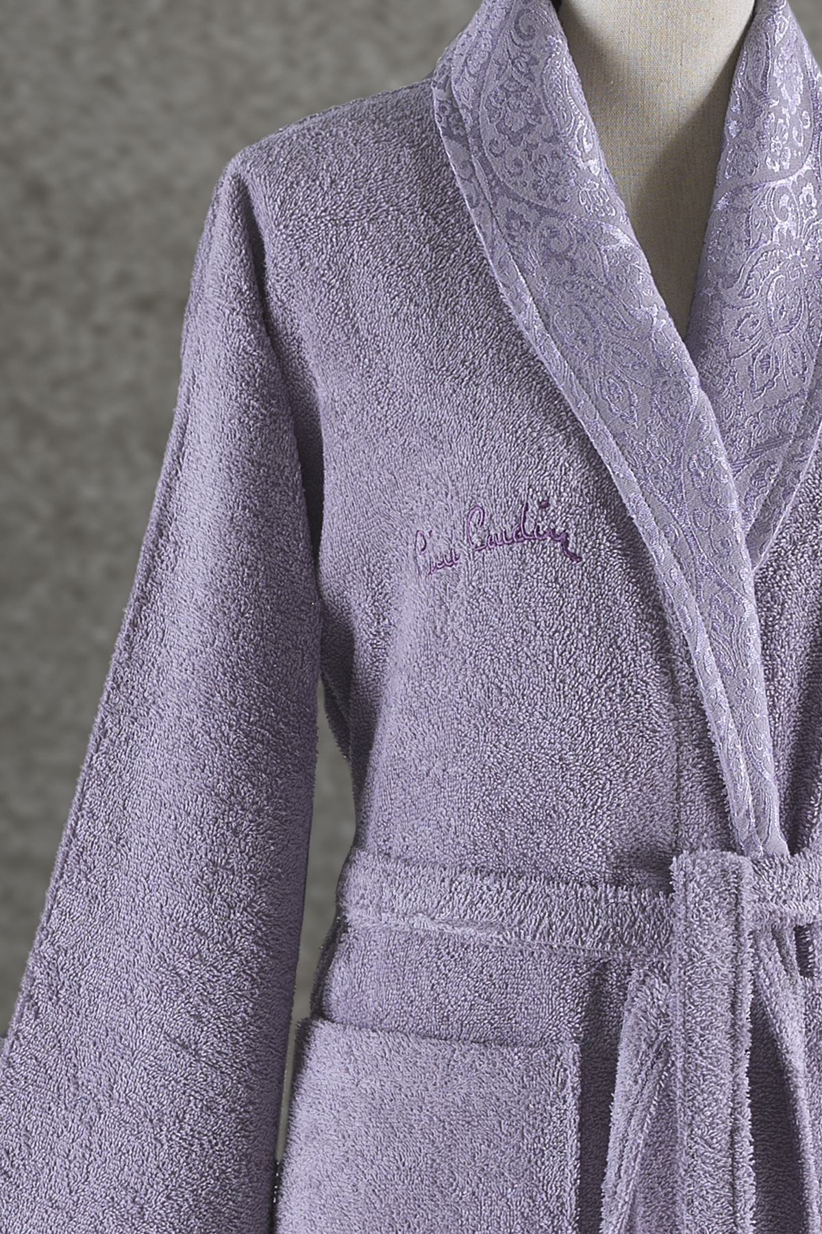 Pierre Cardin Damask Jakarlı Aile Bornoz Seti Lila - Açık Gri