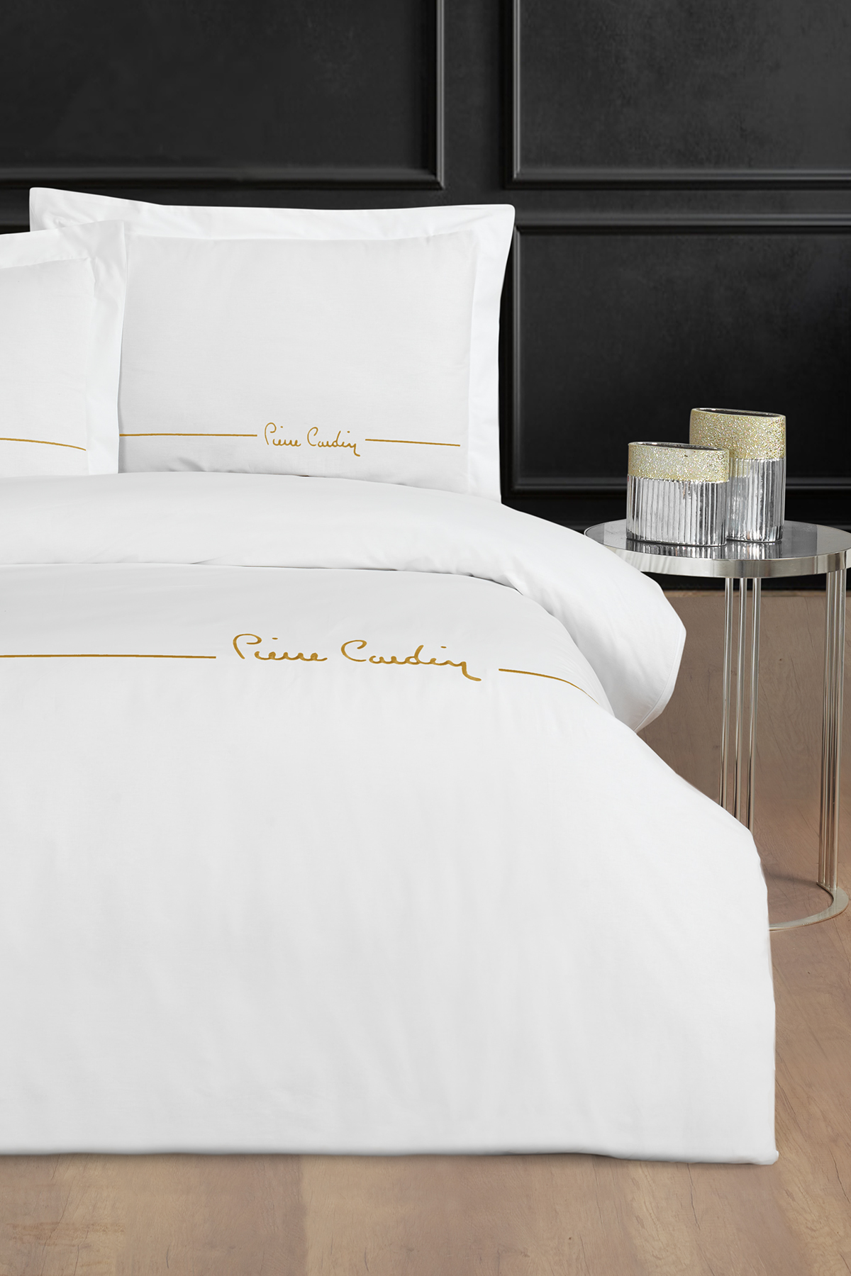 Pierre Cardin Deluxe Pamuk Nakışlı Nevresim Takımı Çift Kişilik Beyaz-Hardal