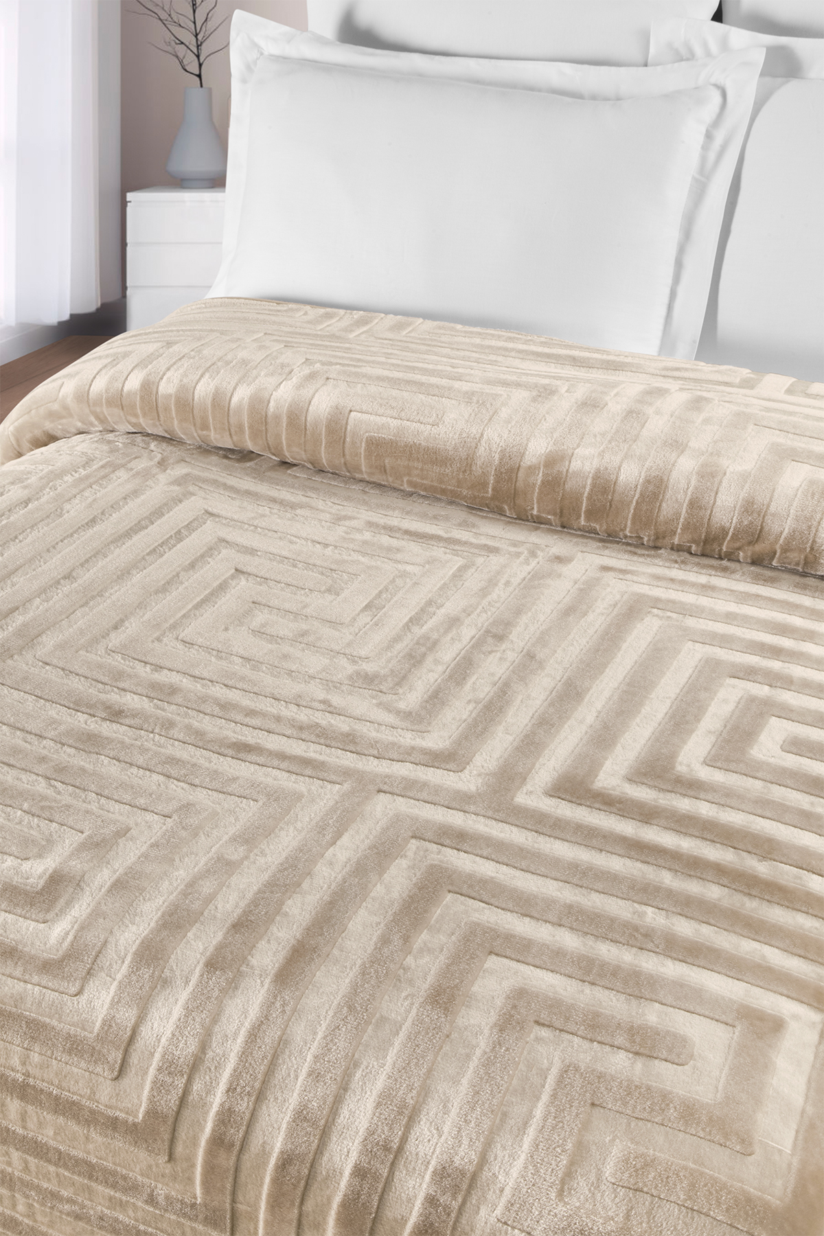 Pierre Cardin Emboss Battaniye Hermes Tek Kişilik Vizon