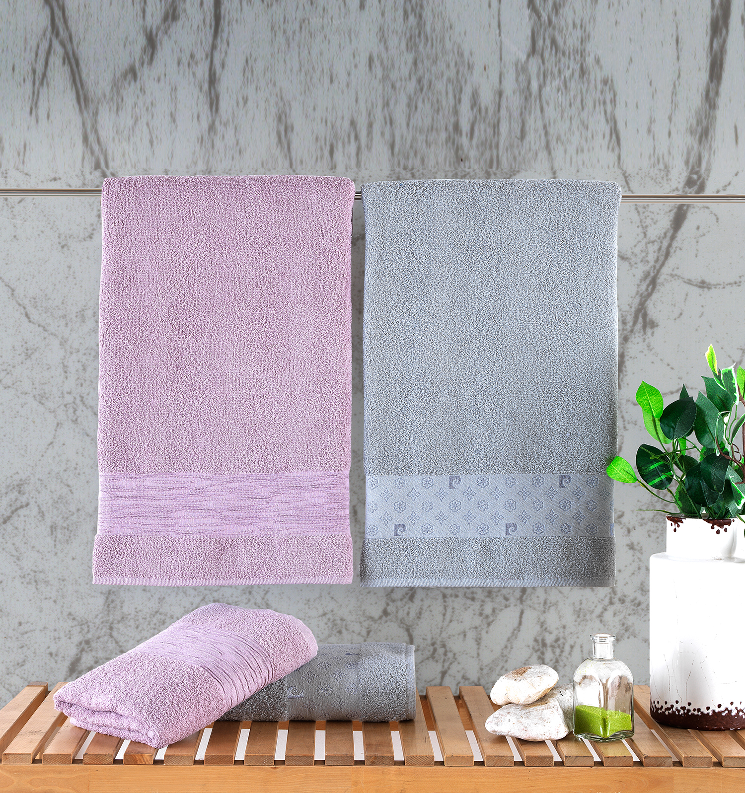 Pierre Cardin Jakarlı Hamam Seti Logo Lila - Gri