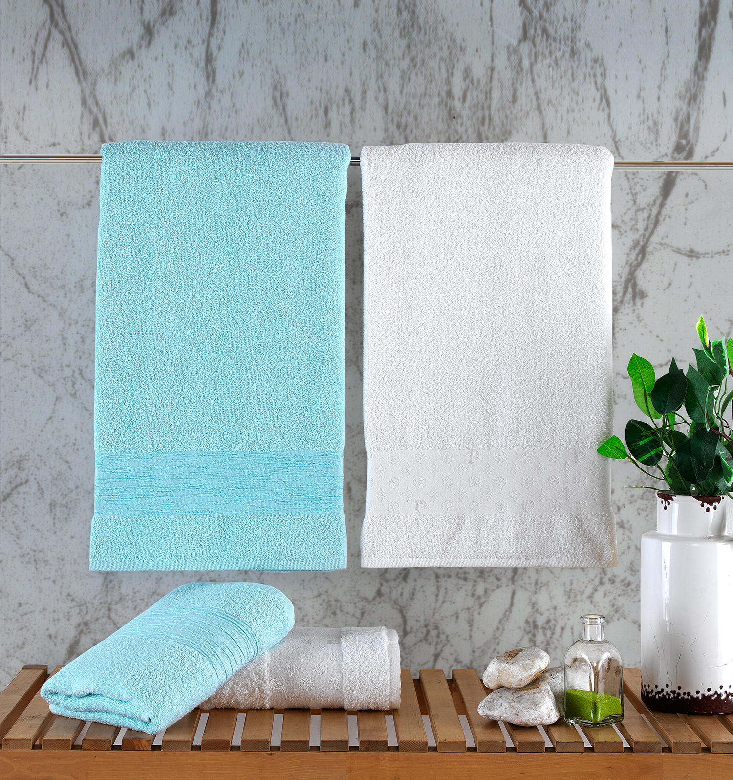 Pierre Cardin Jakarlı Hamam Seti Logo Mint - Krem