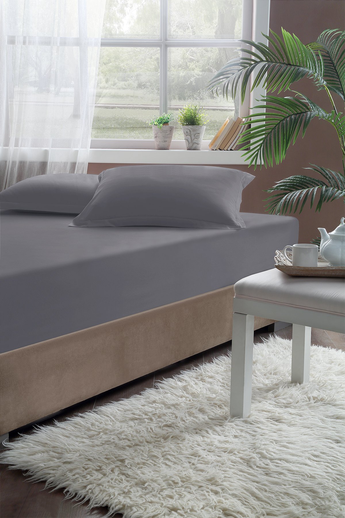 Pierre Cardin Lastikli Çarşaf Çift Kişilik 160x200 cm Gri