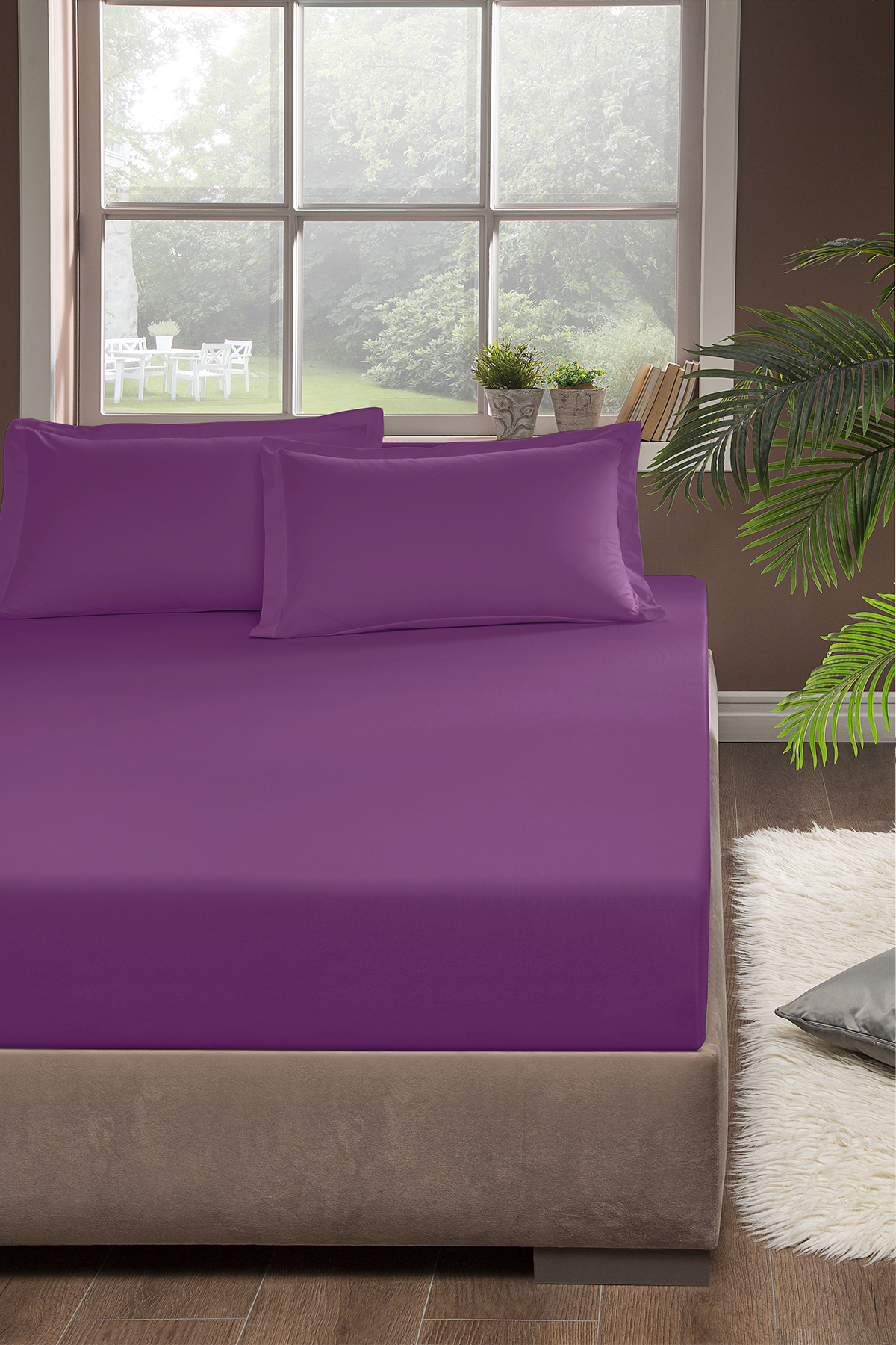 Pierre Cardin Lastikli Çarşaf Çift Kişilik 160x200 cm Mürdüm