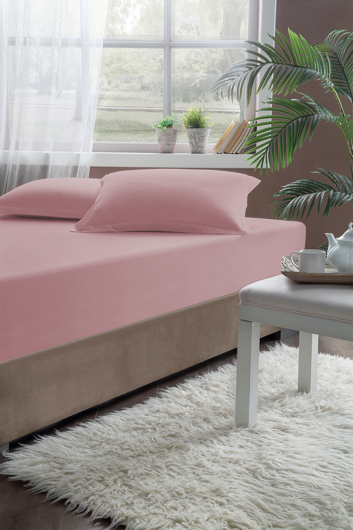 Pierre Cardin Lastikli Çarşaf Çift Kişilik 160x200 cm Pudra