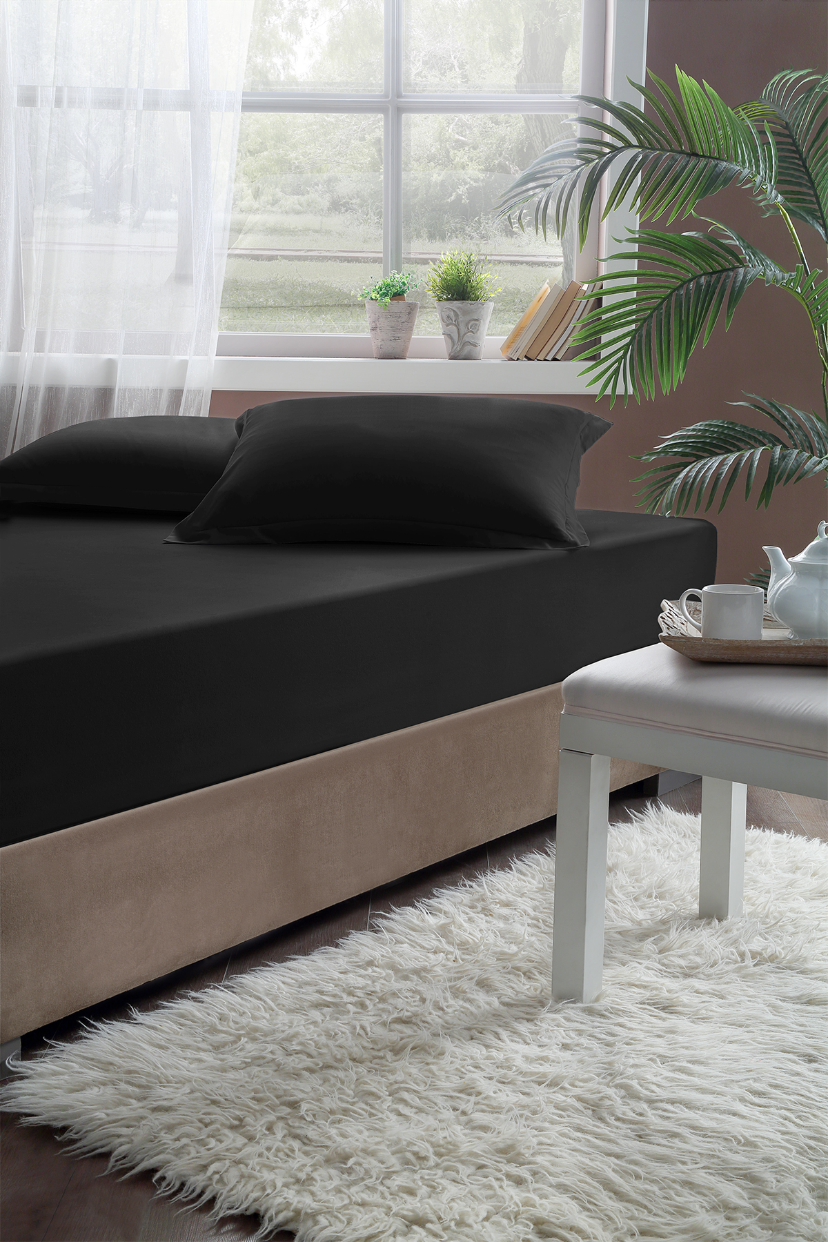 Pierre Cardin Lastikli Çarşaf Çift Kişilik 160x200 cm Siyah