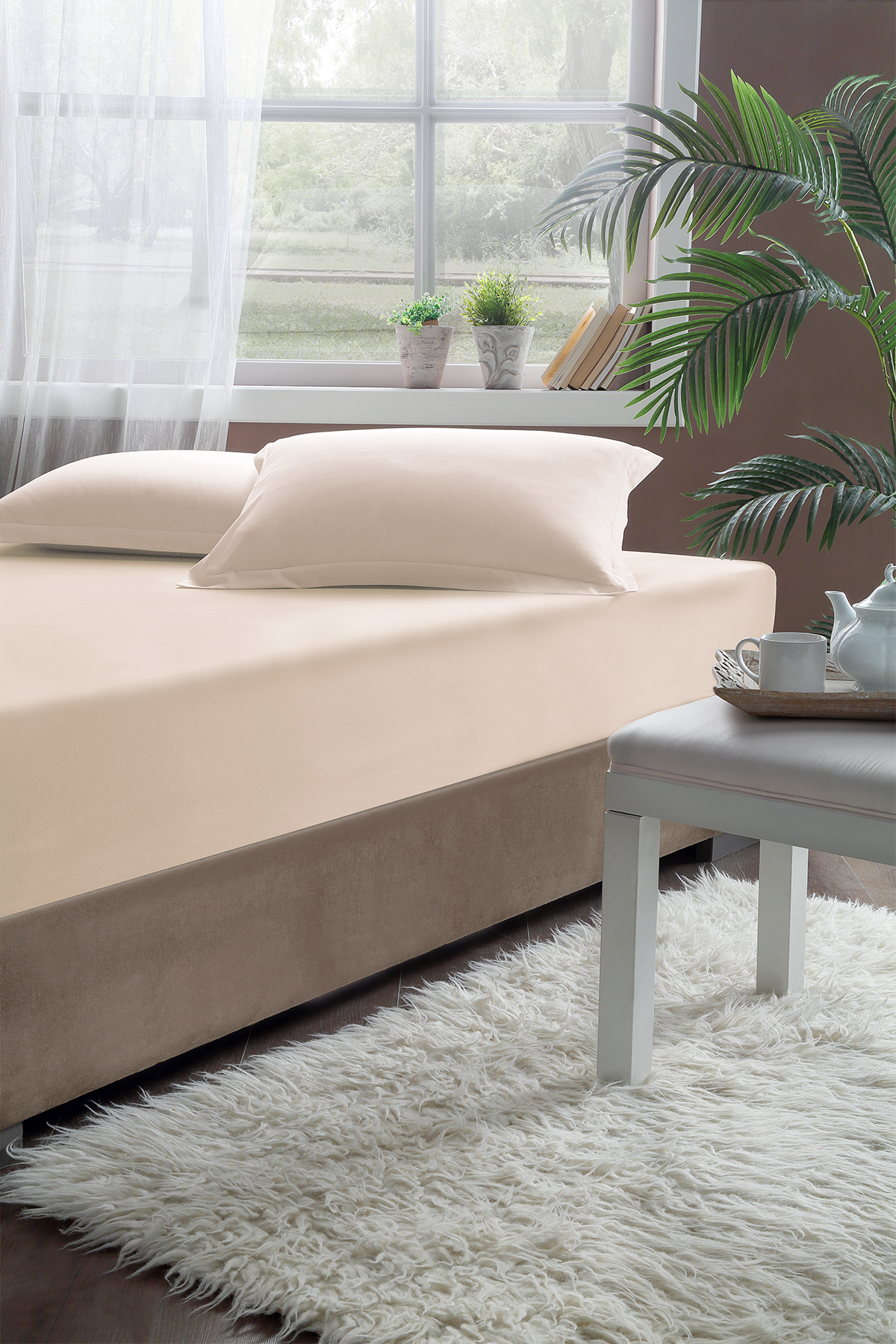 Pierre Cardin Lastikli Çarşaf Tek Kişilik 100x200 cm Ekru