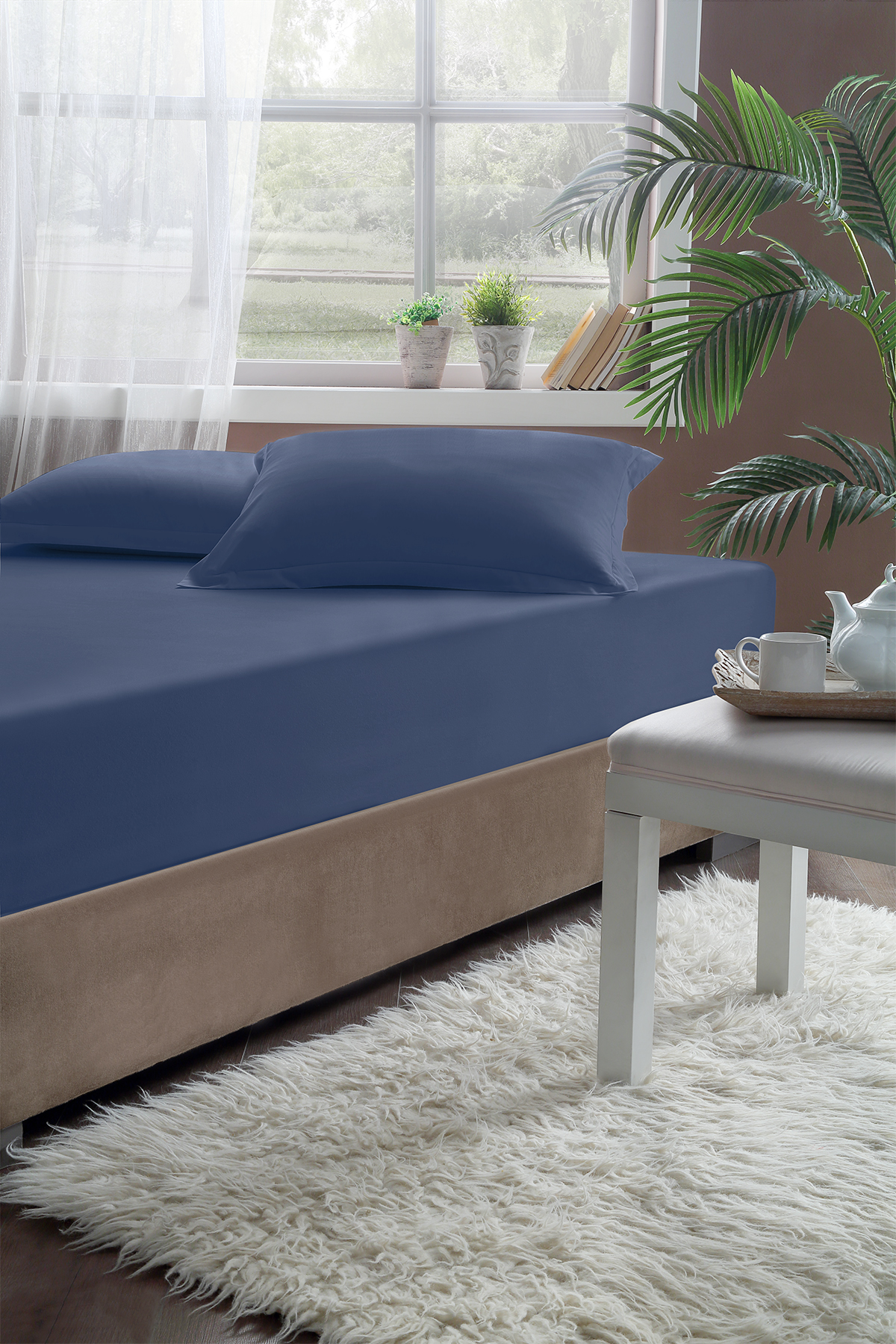 Pierre Cardin Lastikli Çarşaf Tek Kişilik 100x200 cm İndigo