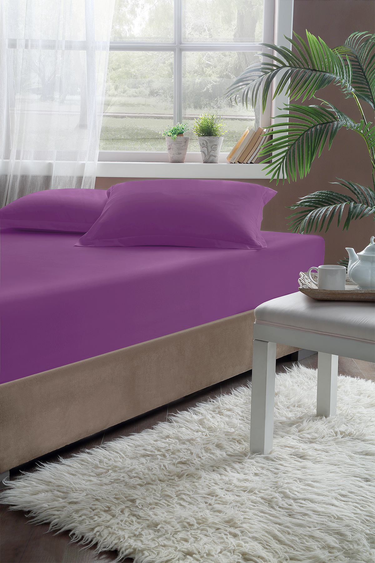 Pierre Cardin Lastikli Çarşaf Tek Kişilik 100x200 cm Mürdüm