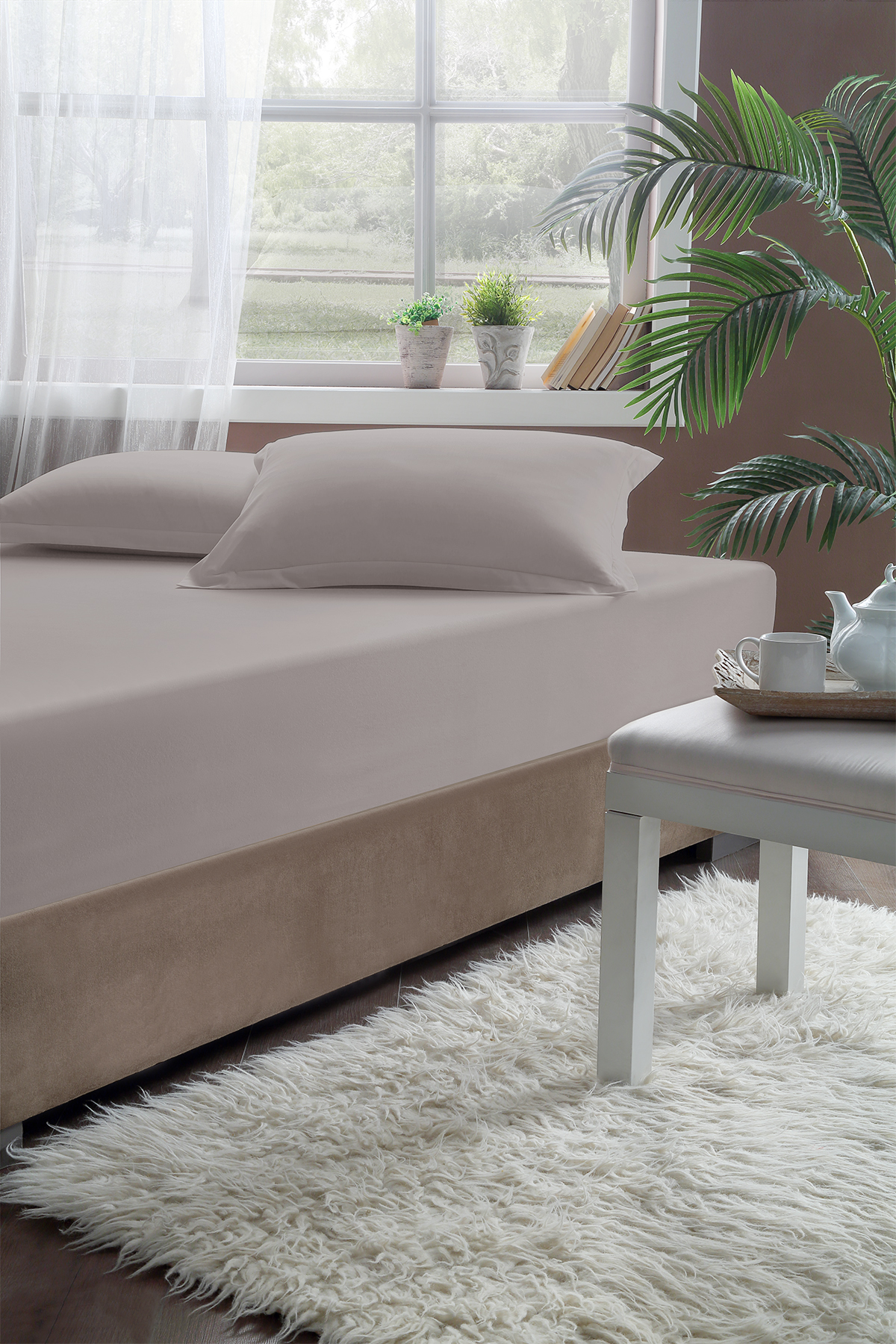 Pierre Cardin Lastikli Çarşaf Tek Kişilik 100x200 cm Taş