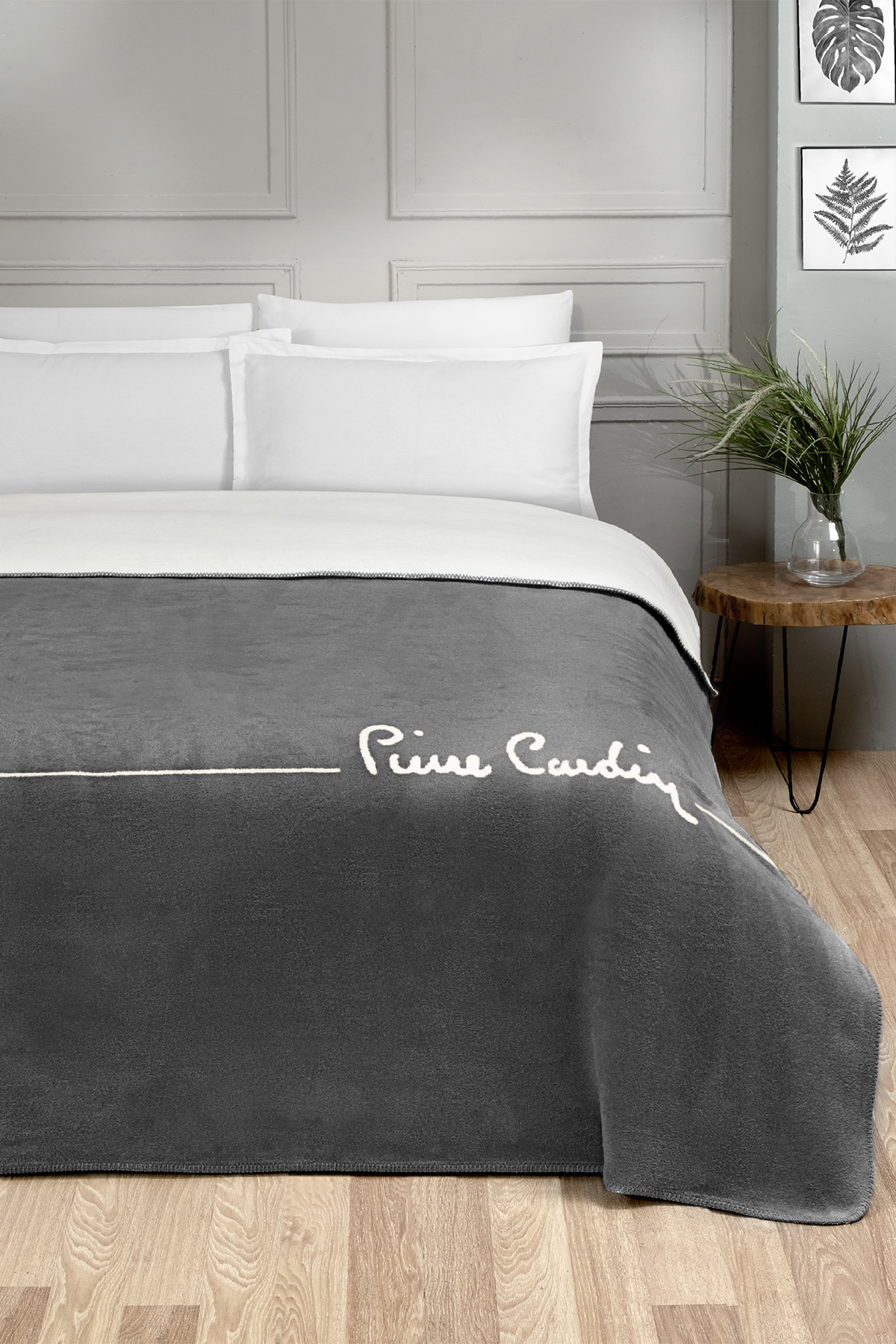 Pierre Cardin Pamuk Battaniye Çift Kişilik Logo Antrasit