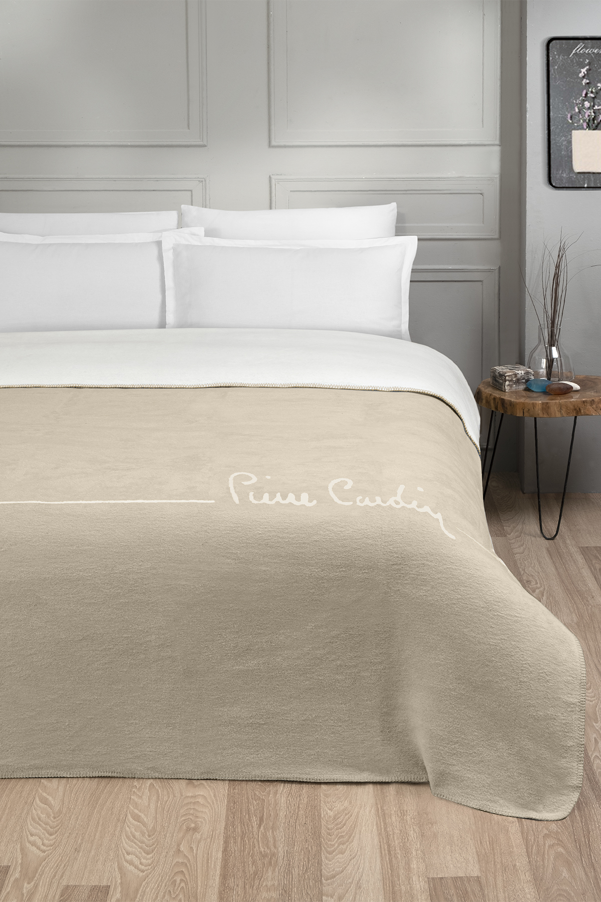 Pierre Cardin Pamuk Battaniye Çift Kişilik Logo Cappucino