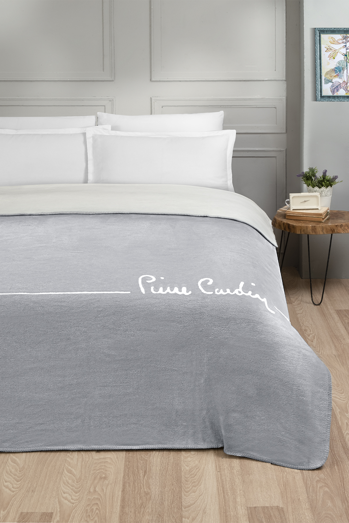 Pierre Cardin Pamuk Battaniye Çift Kişilik Logo Gri