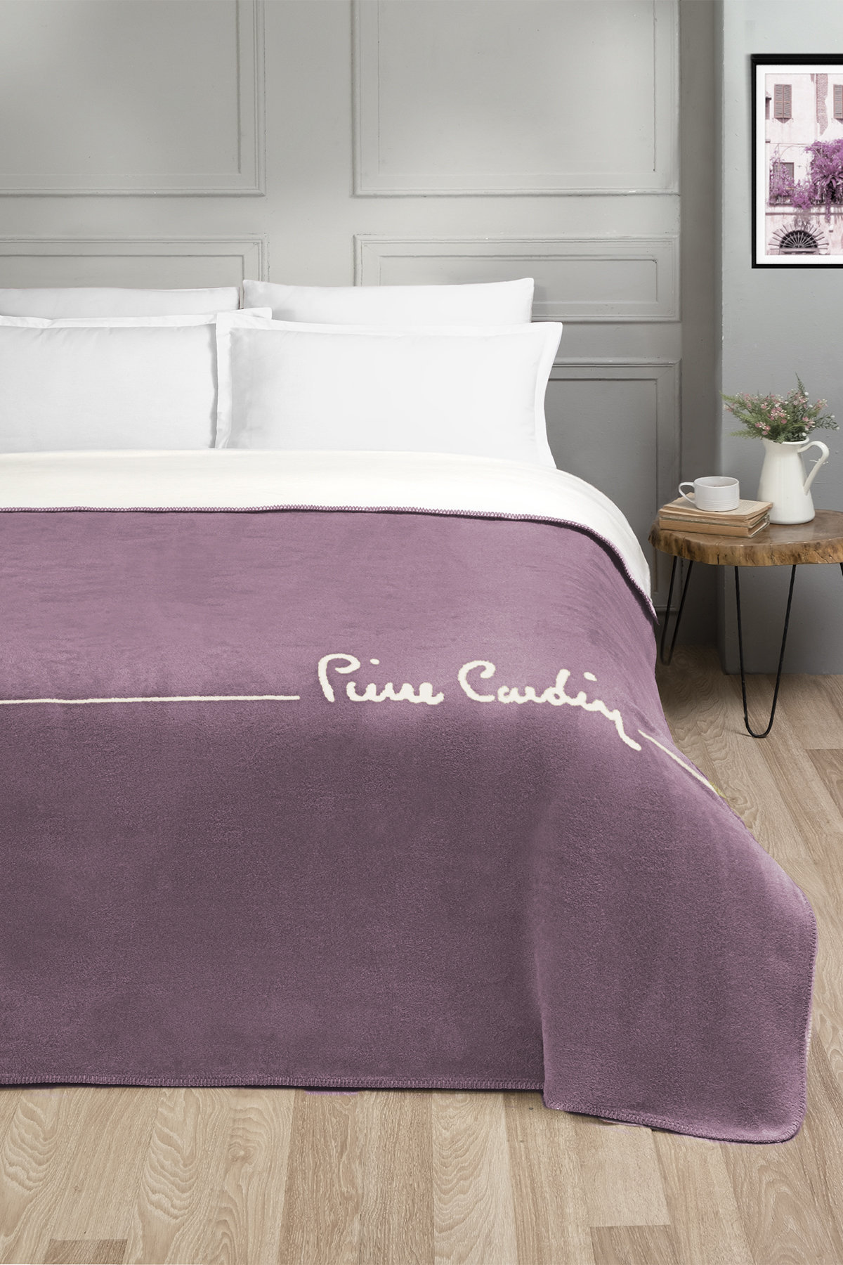 Pierre Cardin Pamuk Battaniye Çift Kişilik Logo Mürdüm