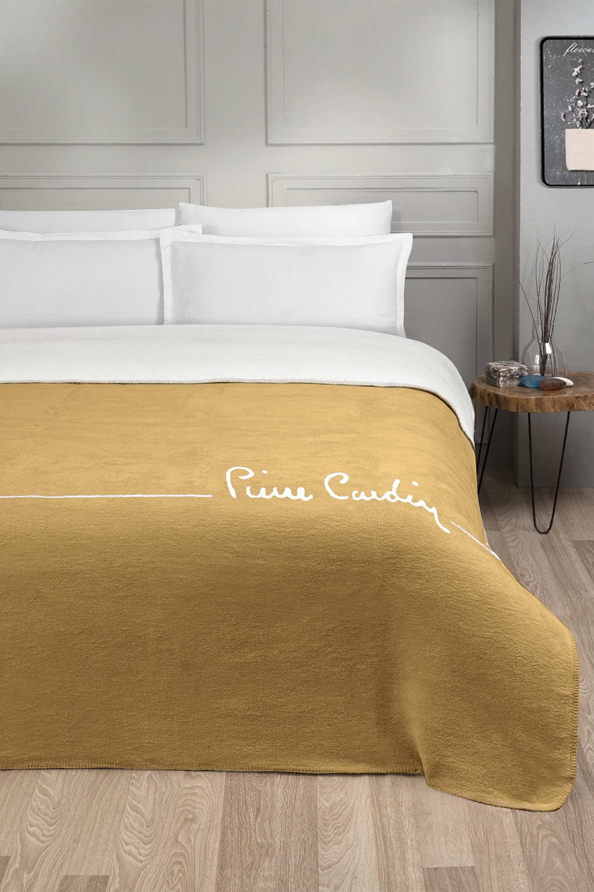Pierre Cardin Pamuk Battaniye Logo Tek Kişilik Hardal