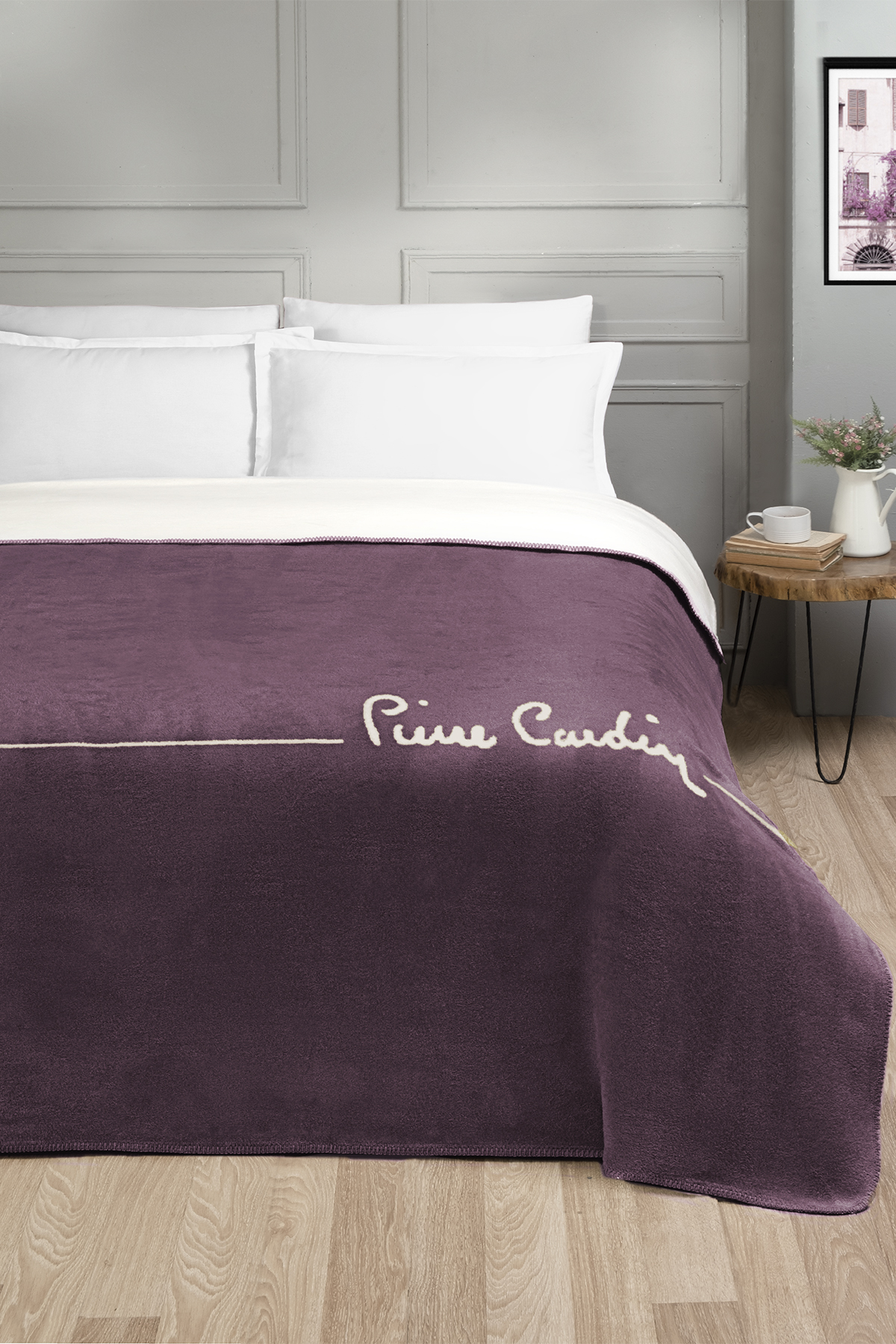 Pierre Cardin Pamuk Battaniye Logo Tek Kişilik Mürdüm