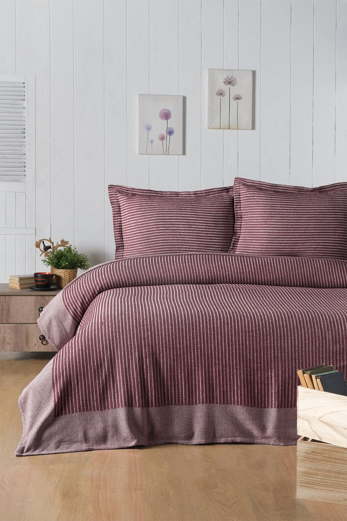 Pierre Cardin Yatak Örtüsü Seti Çift Kişilik Daylight Bordo