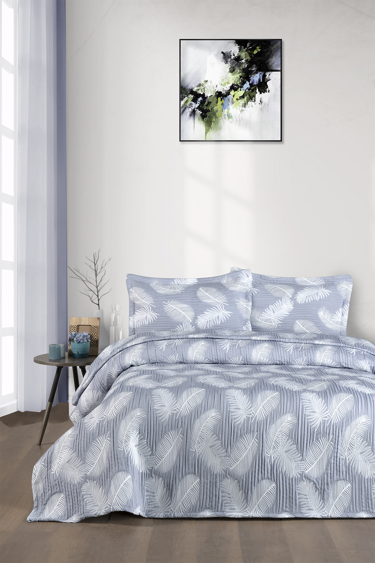 Pierre Cardin Yatak Örtüsü Seti Çift Kişilik Feather İndigo