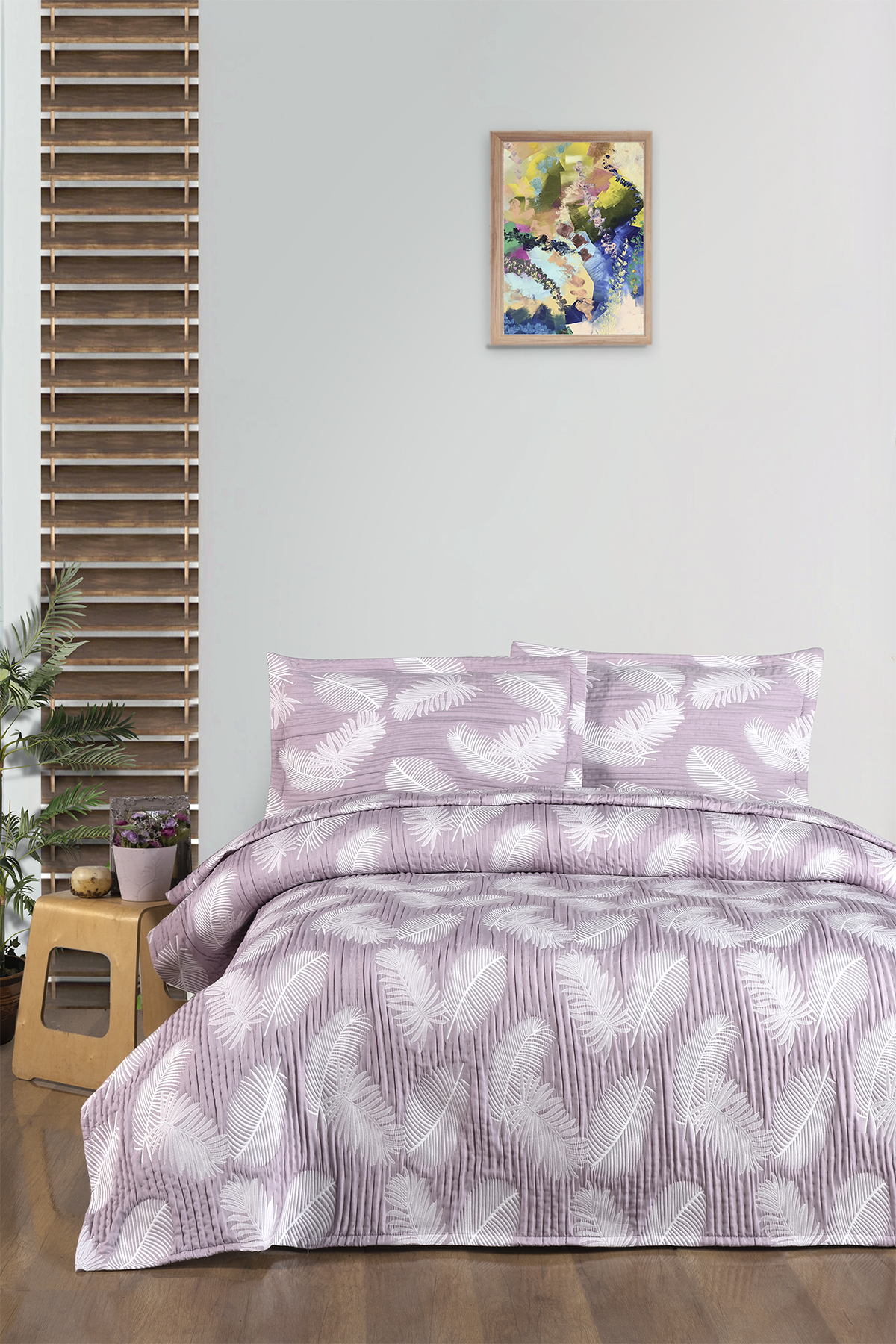 Pierre Cardin Yatak Örtüsü Seti Çift Kişilik Feather Lila