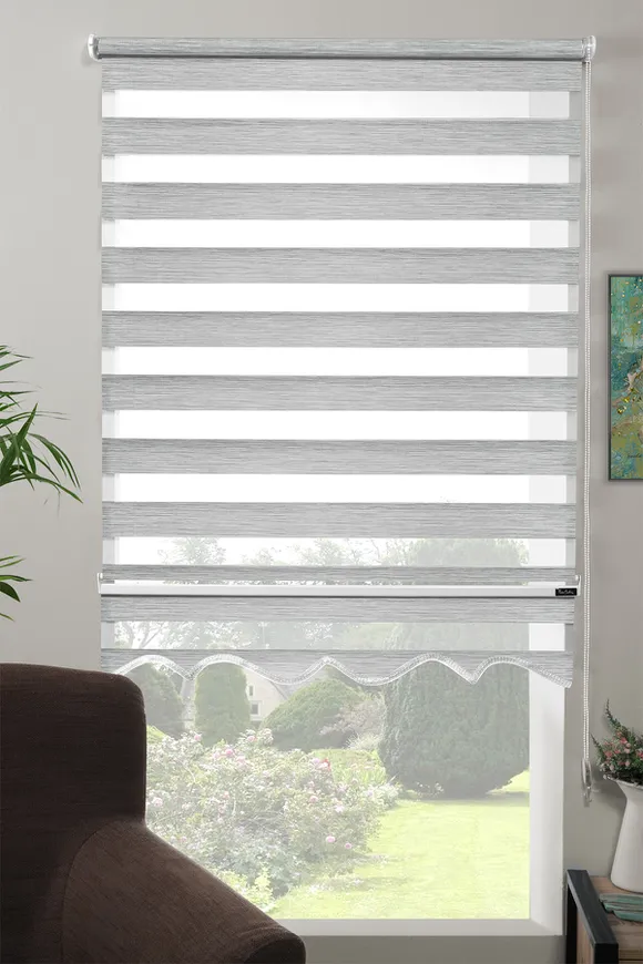 Dilimli Bambu Zebra Perde Gri