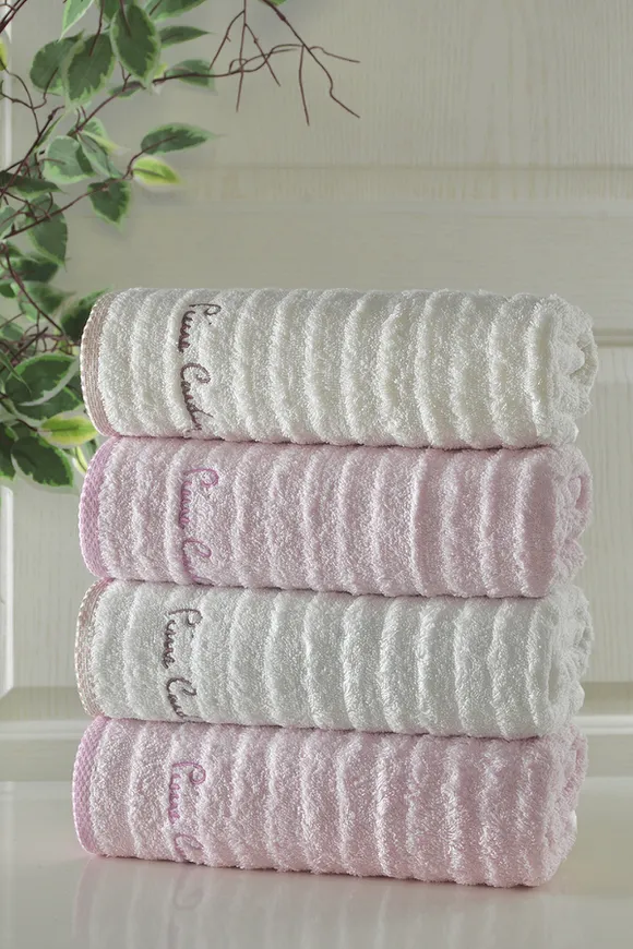 Pierre Cardin 4'lü Wave Yüz Havlusu Pembe - Krem