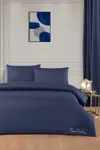 Pierre Cardin Çizgİli Saten Nevresim Takım Çift Kişilik Logo İndigo