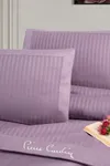 Pierre Cardin Çizgili Saten Nevresim Takımı Çift Kişilik Logo Kül Moru
