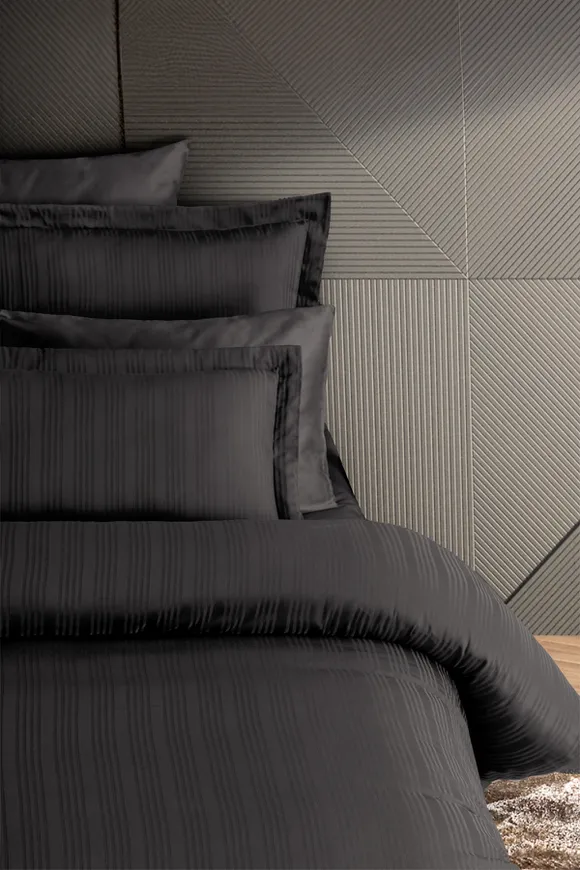 Pierre Cardin Çizgili Saten Nevresim Takımı Çift Kişilik Voyage Antrasit