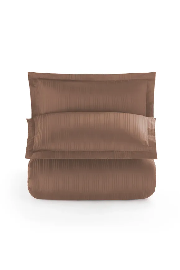 Pierre Cardin Çizgili Saten Nevresim Takımı Çift Kişilik Voyage Bronze