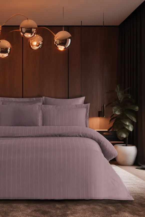 Pierre Cardin Çizgili Saten Nevresim Takımı Çift Kişilik Voyage Kül Moru 