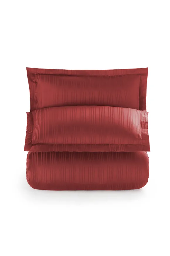 Pierre Cardin Çizgili Saten Nevresim Takımı Çift Kişilik Voyage Redberry