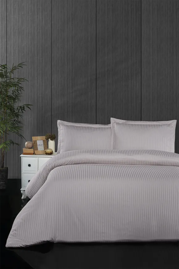 Pierre Cardin Çizgili Saten Nevresim Takımı Luna Gri