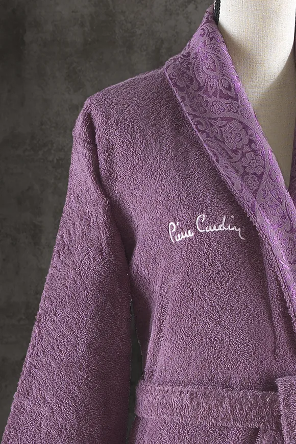 Pierre Cardin Damask Jakarlı 4 Parça Aile Bornoz Seti Mürdüm - Gri