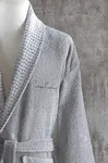 Pierre Cardin Damask Jakarlı 4 Parça Aile Bornoz Seti Mürdüm - Gri