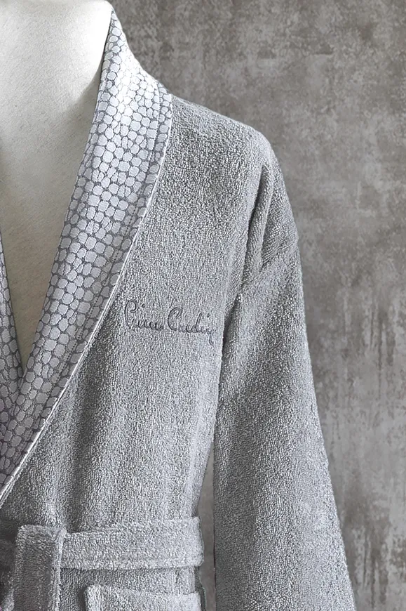 Pierre Cardin Damask Jakarlı 4 Parça Aile Bornoz Seti Mürdüm - Gri