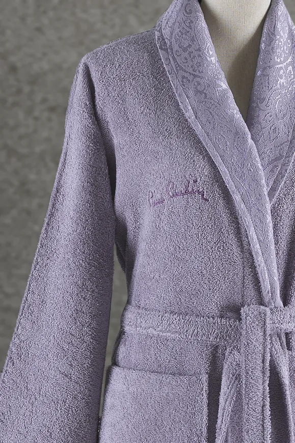 Pierre Cardin Damask Jakarlı Aile Bornoz Seti Lila - Açık Gri