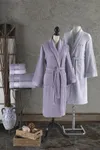 Pierre Cardin Damask Jakarlı Aile Bornoz Seti Lila - Açık Gri