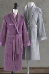 Pierre Cardin Damask Jakarlı Aile Bornoz Seti Mürdüm - Gri