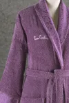 Pierre Cardin Damask Jakarlı Aile Bornoz Seti Mürdüm - Gri