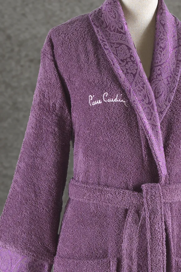 Pierre Cardin Damask Jakarlı Aile Bornoz Seti Mürdüm - Gri
