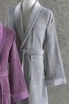 Pierre Cardin Damask Jakarlı Aile Bornoz Seti Mürdüm - Gri