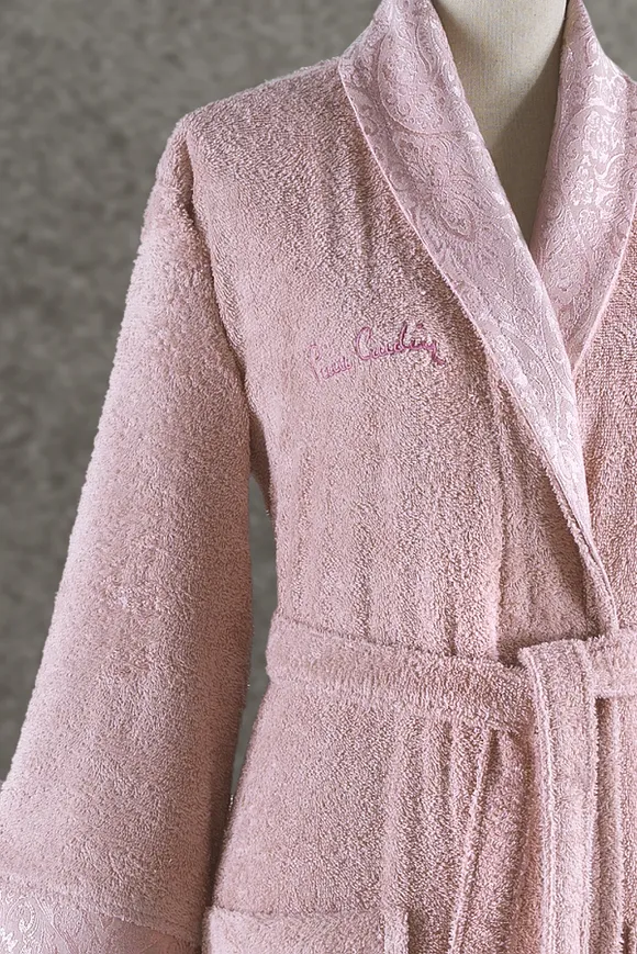 Pierre Cardin Damask Jakarlı Aile Bornoz Seti Pudra - Krem