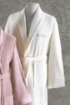 Pierre Cardin Damask Jakarlı Aile Bornoz Seti Pudra - Krem