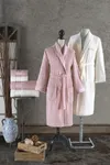 Pierre Cardin Damask Jakarlı Aile Bornoz Seti Pudra - Krem