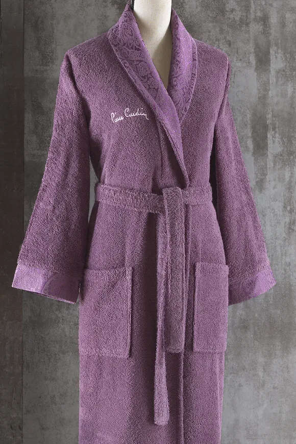 Pierre Cardin Damask Jakarlı Kadın Bornoz Seti Mürdüm