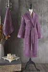 Pierre Cardin Damask Jakarlı Kadın Bornoz Seti Mürdüm