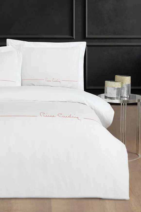Pierre Cardin Deluxe Pamuk Nakışlı Nevresim Takımı Çift Kişilik Beyaz-Purda