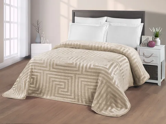 Pierre Cardin Emboss Battaniye Hermes Tek Kişilik Vizon