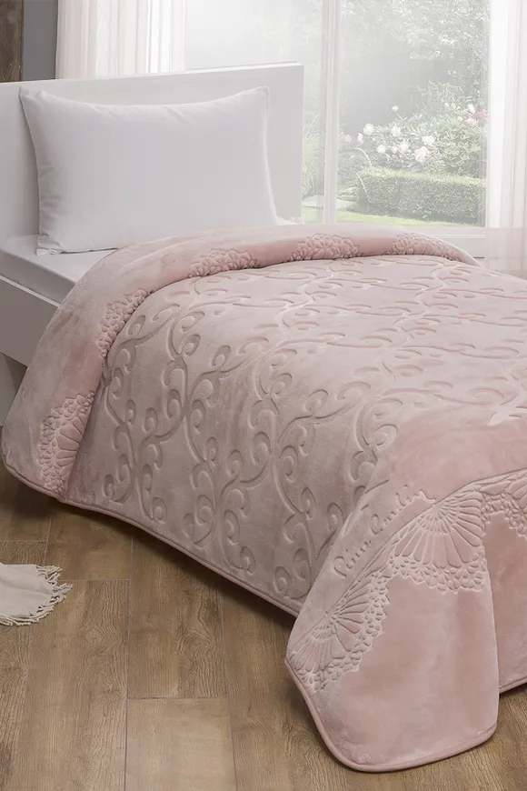 Pierre Cardin Emboss Battaniye Tek Kişilik Pudra