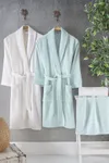 Pierre Cardin Jakarlı 4 Parça Aile Bornoz Seti Logo Mint-Krem